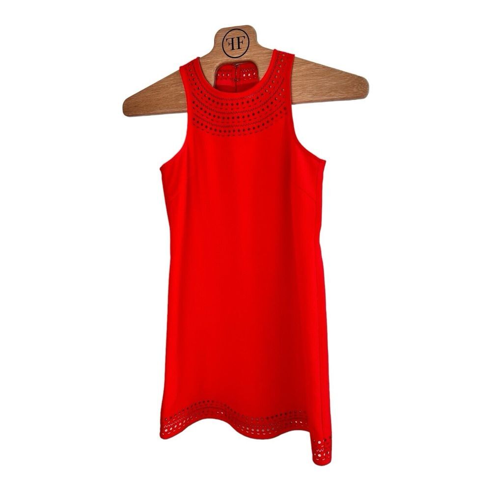 Trina Turk Womens Dress Orange/Red Tunic Size 6 Lined Short Sleeve Eyelet Detail